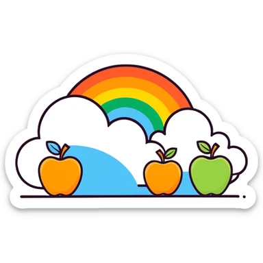 Rainbow With cloud and orange banne apples  sticker