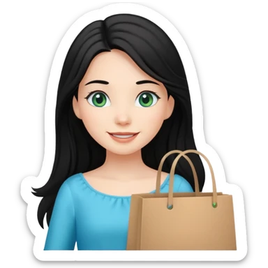 zadowlona czarnowłosa ksiezniczka z dlugimi wlosami i ma niebiesko zielone oczka jest zadowolona z zakupami sticker