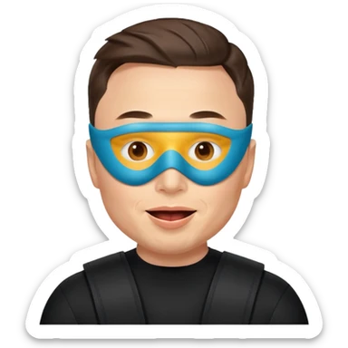 Elon Musk wearing a mask, playful and recognizable, emoji style character sticker