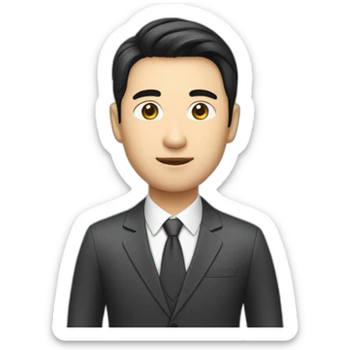 Male investment manager in professional clothes, black hair, asian, with a laptop sticker