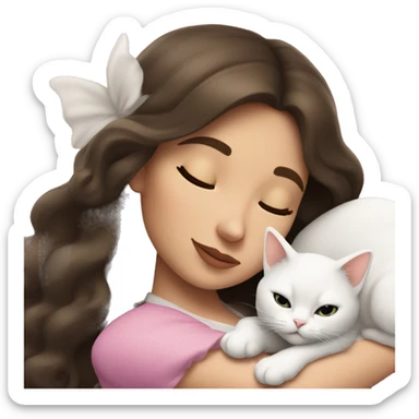brunette Sleeping beauty girl with white kitty sticker