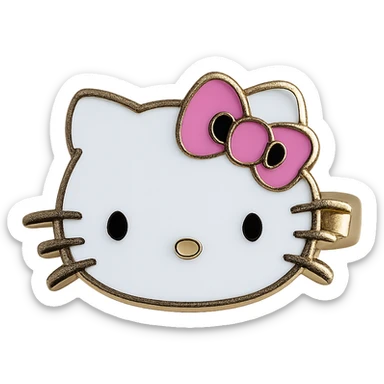 Remove the background from this realistic Hello Kitty hair pin, keep only the pin with transparent background. Maintain the realistic style and details of the pin. sticker