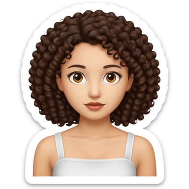 Woman with light skin and dark brown eyes and dark brown curly hair and white tube top sticker