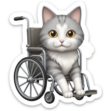 grey and white disabled cat in cat wheelchair sticker
