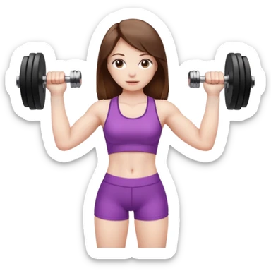 Brown haired pale skin girl standing back holding dumbbells  sticker