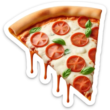 Pizza Napoletana Cinematic Realistic Pizza Napoletana Dish Emoji, depicted as a delicious slice of Neapolitan pizza with a thin, crispy crust, fresh tomato sauce, mozzarella, and basil, rendered with mouth-watering textures and vibrant, warm lighting. sticker