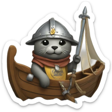 A seal dressed as a Viking on a medieval yacht sticker