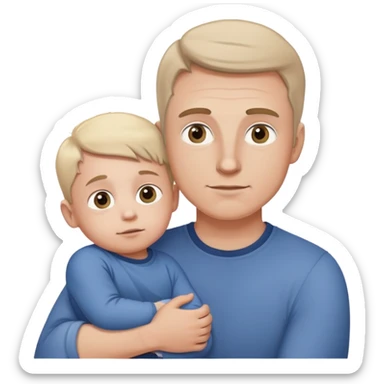 A white man with a small child in his arms is peeping, the emphasis is on the eyes sticker