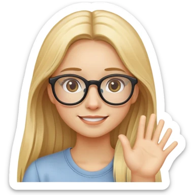 blond long starte hair girl with glasses saying Hi sticker