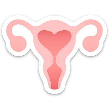 A clean, minimalistic vector illustration of a simplified uterus icon, designed as a stylized flower or heart shape with upward-sweeping fallopian tube 'horns'. Use smooth, well-defined lines with a modern flat design. Apply soft inner shadows and subtle highlights to give depth and gloss without breaking the flat aesthetic. Keep the design centered, symmetrical, and elegant. Transparent background. Color palette: soft pinks, muted reds, and gentle white highlights sticker