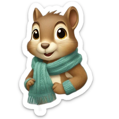 squirrel wearing scarf in winter with sign text "Buenos Días" sticker