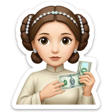 Princess Leia holding cash wearing diamonds sticker