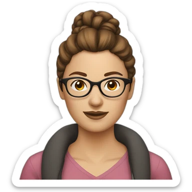 woman with brown hair bun and glasses sticker