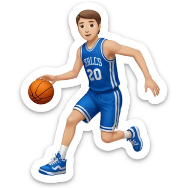 A white man with brown hair with a basketball, doing a layup sticker