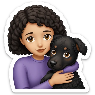 Short-haired girl hugging black curly dog sticker
