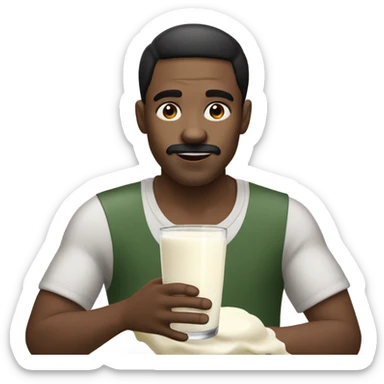 african american man with a short black mustache and short black hair drinking a glass of milk with it spilling all over his face sticker