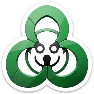 Minimalist emoji-style sticker of a fractured biohazard symbol with a small eye in the center. Stylized, geometric, no text.
 sticker