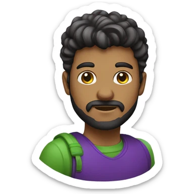 Um homem de blusa verde com detalhes em roxo de usando um bone roxo com detalhes em verde sticker