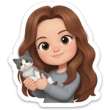 british Baby cat Ay11 with girl long brown hair sticker
