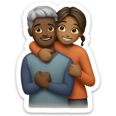 couple hug with warm smiles  sticker