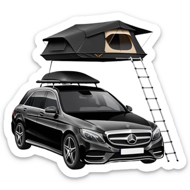 black Mercedes-Benz car with roof tent sticker