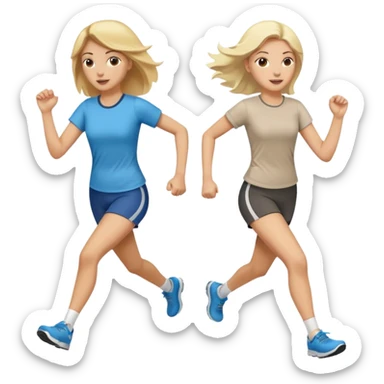 I want 2 women holding hands running in same direction, one is brunette, one is blonde sticker