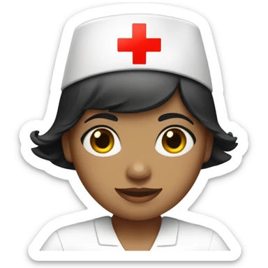 super short black straight hair female nurse with red cross sign in the middle of the hat wearing dress sticker