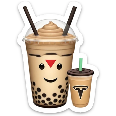 Boba tea in tesla, without a person and with the tesla logo keep the boba tea like that and make it the car and the boba tea how it was and the boba tea more without a face just a little smaller to go on pinterest sticker
