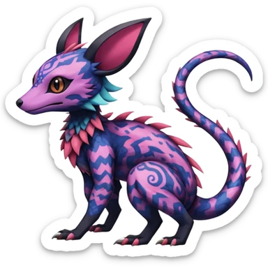 Rare epic aesthetic colorful Salandit-Noibat-Eevee-Genet-species-Fakemon-hybrid-creature, with markings, full body sticker