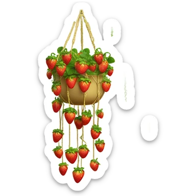 Hanging macrame gold planter with strawberries hanging down  sticker