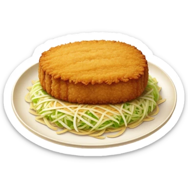 Cinematic Realistic Tonkatsu Dish Emoji, featuring a golden, breaded pork cutlet served with shredded cabbage rendered with rich textures and vibrant, dynamic lighting. sticker