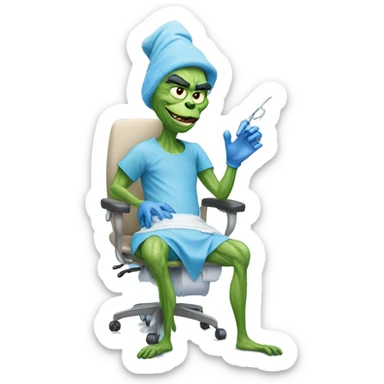 blue grinch doing knee surgery sticker