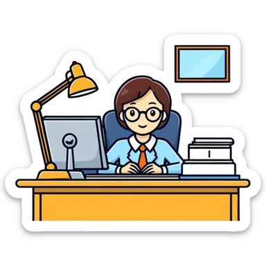 Secretary at desk sticker