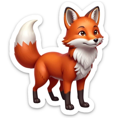 cinematic-noble [fox]-realistic-full-body-standing on all fours-emoji,-tail-tucked-close,-head-tilted-dramatically,-fox-[red]-fur,-simplified-yet-realistic-focused-features,-highly-detailed,-glowing-with-an-almost-sarcastic-glow  expressive eyes sticker