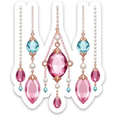 Rose-colored pastel glistening glossy sparkly shiny glittery hanging crystals pearls and beads and gemstones decorations sticker