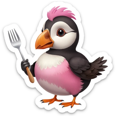 pink-colored puffin eating roast dinner sticker