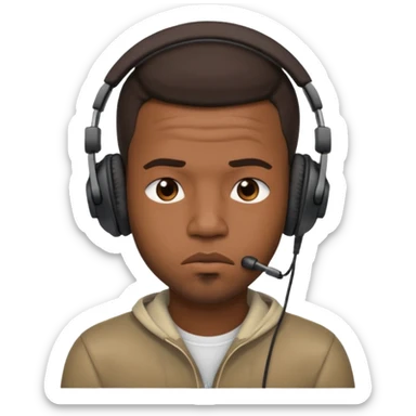 A 25-year-old black man with headphones on and pouting.Pout the lip sticker