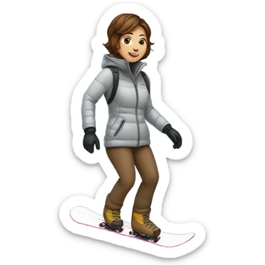 Woman with short brown hair on snowboard sticker
