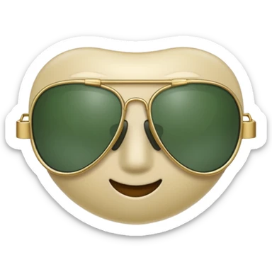 aviator sunglasses with light beige frame and dark green lenses, Apple emoji style, no text sticker