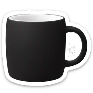 Black ceramic round mug, white on the inside, rubbery on the outside with no face sticker