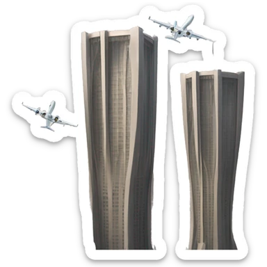 Two towers with airplanes flying really close sticker