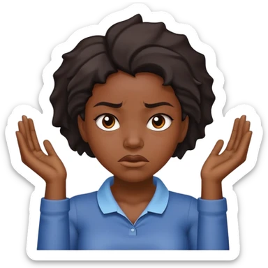 Black girl with two hands across her neck with a slightly angry face sticker