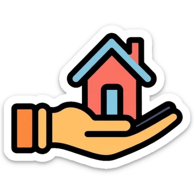 A hand holding a small house, minimalist logo for homelessness support sticker