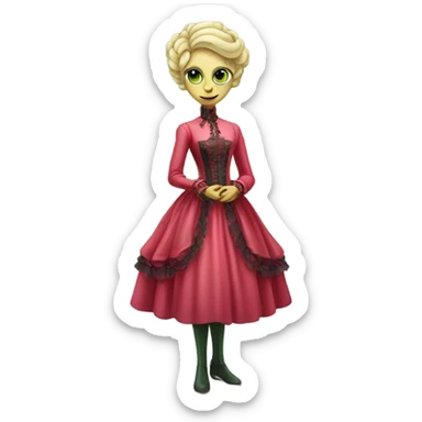 galora "green blonde alien woman"  in red pink Victorian dress elegant, full body sticker