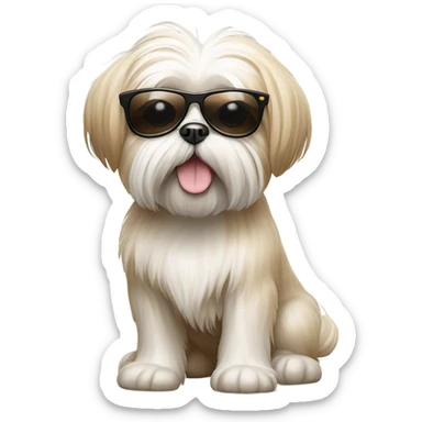 Maltese shiz tzu happy dog beige and white, wearing sunglasses sticker