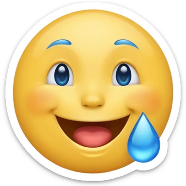 Emoji, yellow round laughing face, blue tears of joy on it  sticker