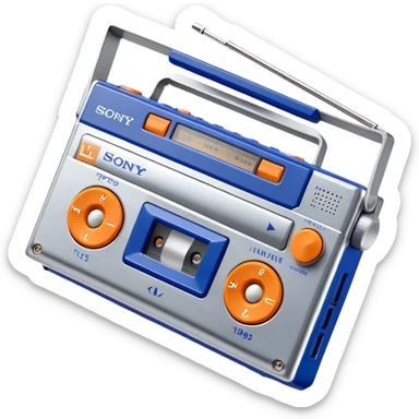 Sony Walkman TPS-L2 portable cassette player from 1979, blue and silver with orange buttons sticker