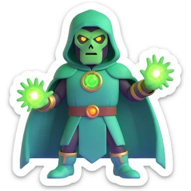 Doctor Doom with green magic energy and glowing eyes sticker