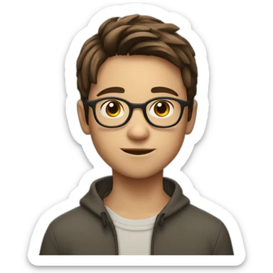 11 year old boy with brown hair with glasses as a fortnight charater sticker