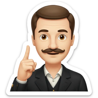 un uomo baffuto spocchioso con il dito alzato e con sguardo compiaciuto da chi la sa lunga con sopacciglio alzato e sorriso sticker